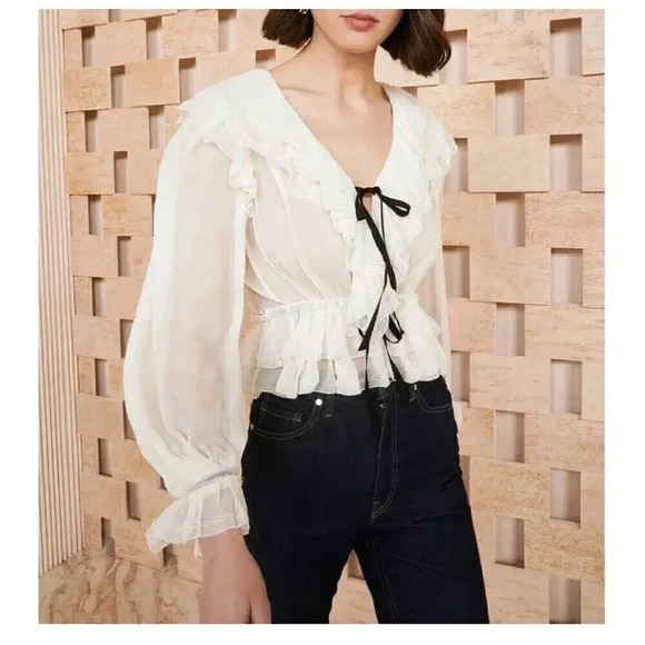 Ulla Johnson Vivian Blouse Pearl Size 8 100% Silk NWT - Picture 4 of 15